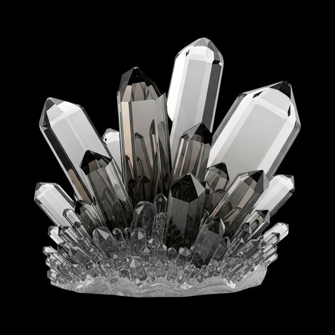 Quartz crystal cluster showing hexagonal prismatic geometry