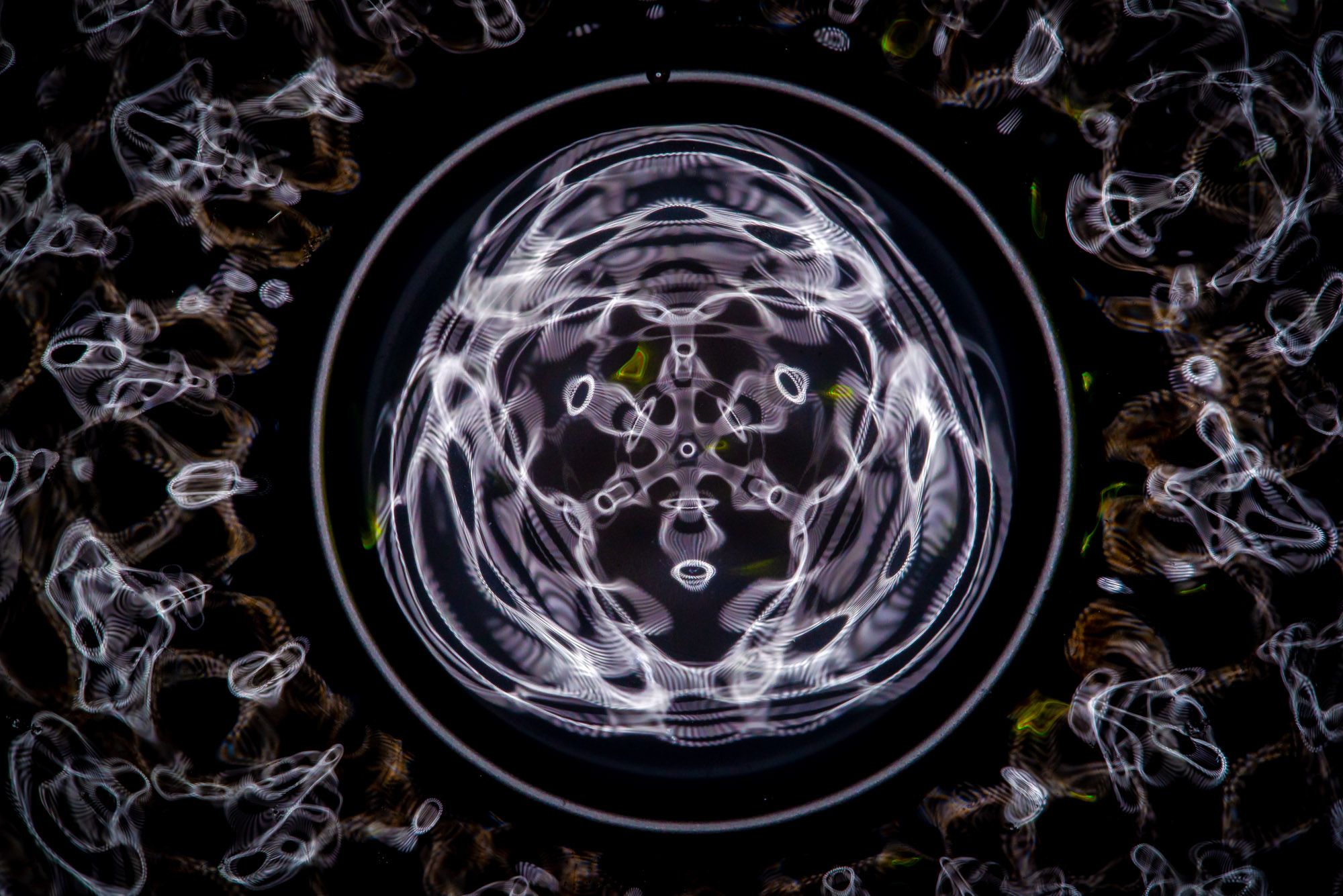 Cymatics — voice vibrations visualised in water, showing geometric resonance patterns
