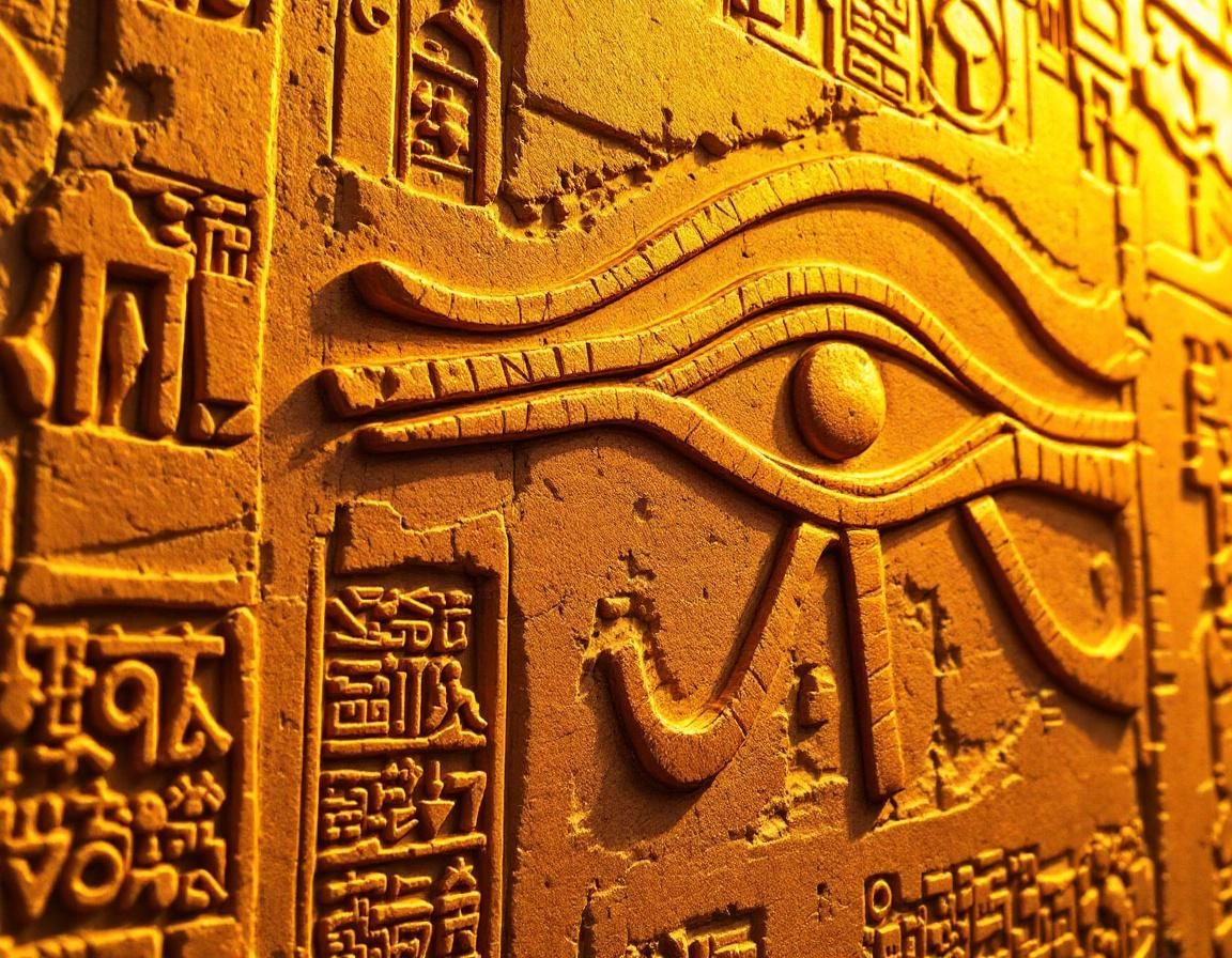 Eye of Horus (Wadjet) carved in golden sandstone