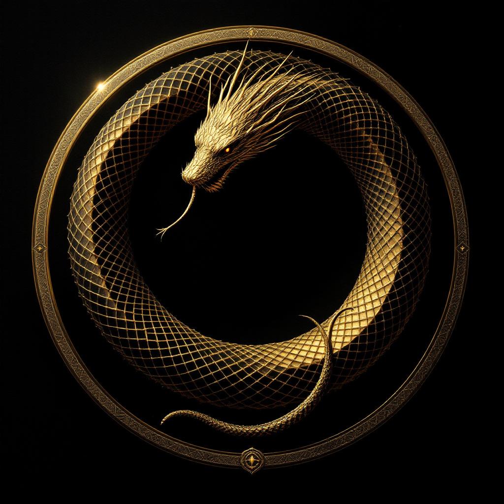 The Ouroboros — a golden serpent devouring its own tail, forming a perfect circle