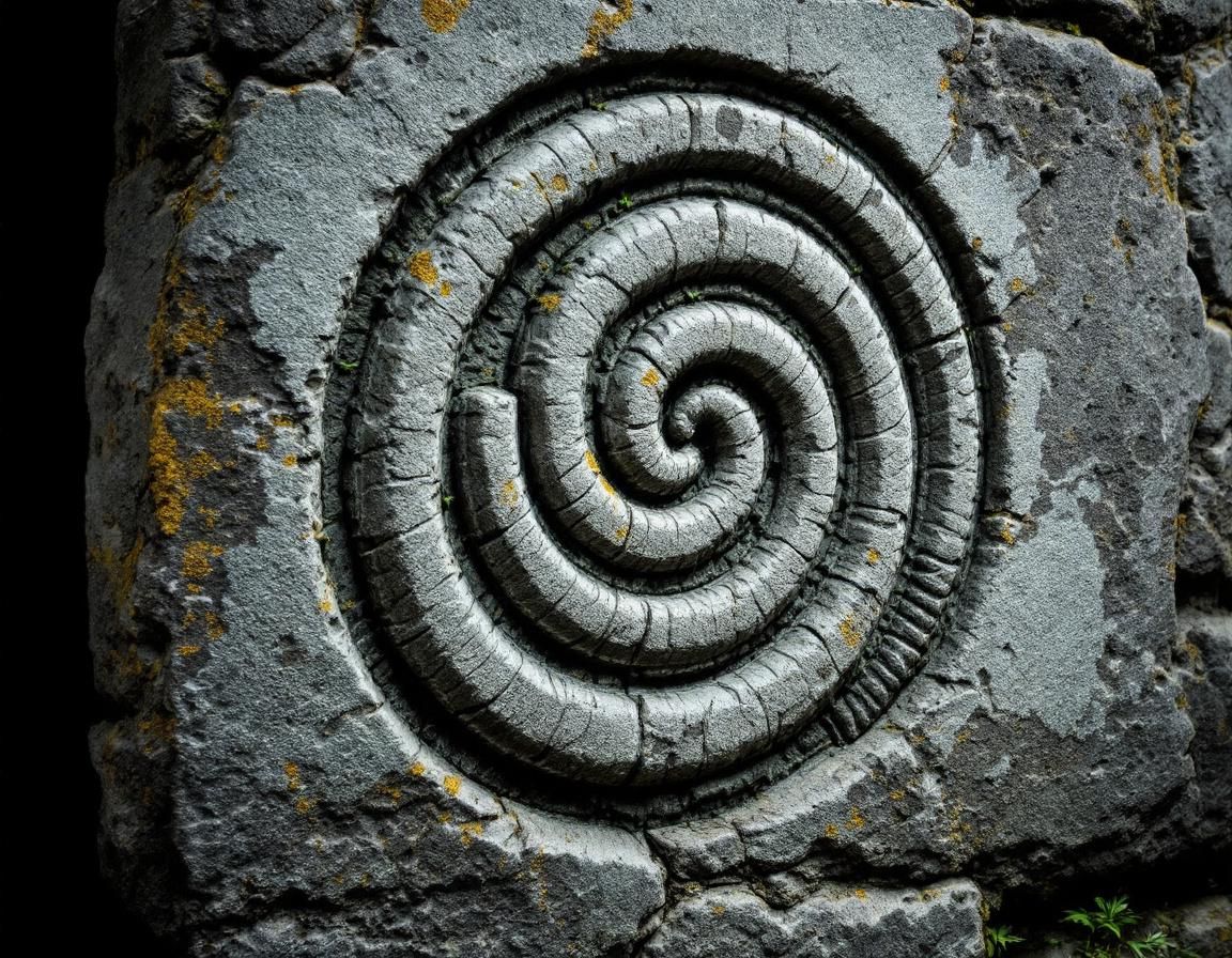 Celtic triskele triple spiral carved in ancient stone, similar to the Newgrange entrance stone