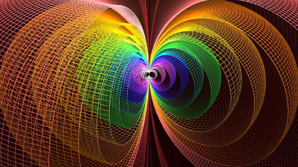 Twelve nested horn tori of increasing size representing successive EM wavelength shells