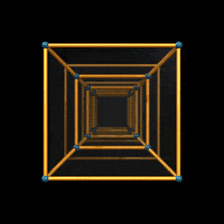 Animation of a rotating 5D hypercube — its shadow projection shows three nested cubes