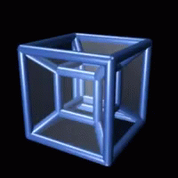 Animation of a 4D hypercube (8-cell) rotating