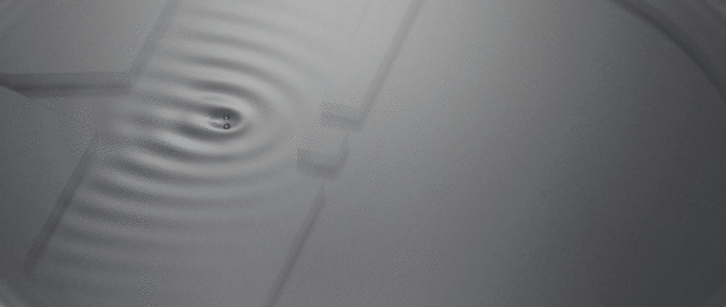 Droplet walking across a vibrating fluid surface, demonstrating pilot wave behaviour