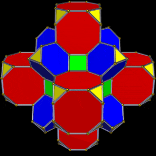 First stage of the Great Rhombic Cuboctahedral structure build-up with Truncated Cubes on axial faces