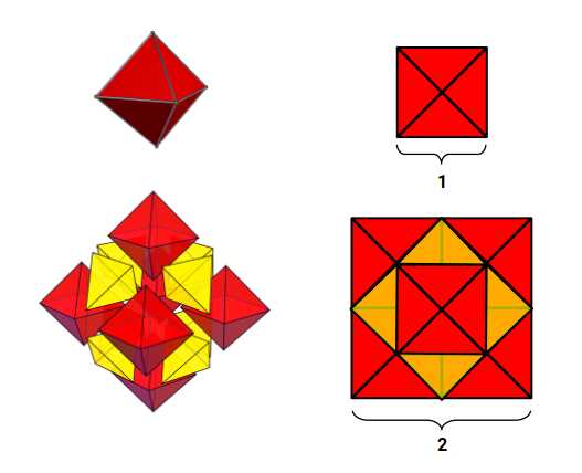 Octahedral fractal growth — an octahedron that replicates itself at smaller scales, showing self-similar geometric expansion