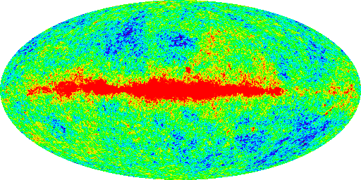 Map of the Cosmic Microwave Background showing temperature fluctuations — the frozen imprint of primordial sound waves