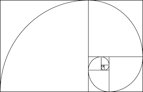 The Fibonacci spiral — quarter-circle arcs drawn through the golden rectangle, spiralling inward toward the golden ratio