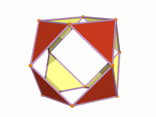 Animation of the Jitterbug transformation reversing from Cuboctahedron to Octahedron
